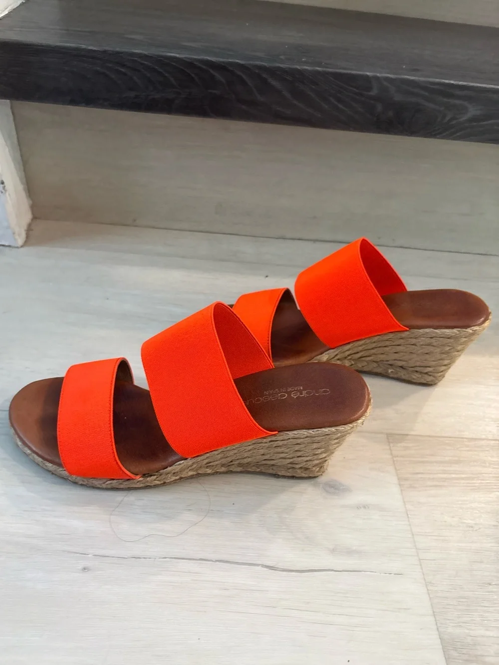Andre Assous Orange Double-Strap Espadrille Wedge Slides